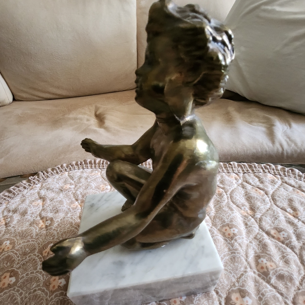 Heavy Solid Brass/ Bronze Child/ Cherub Figure Bookend - Picture 2 of 10